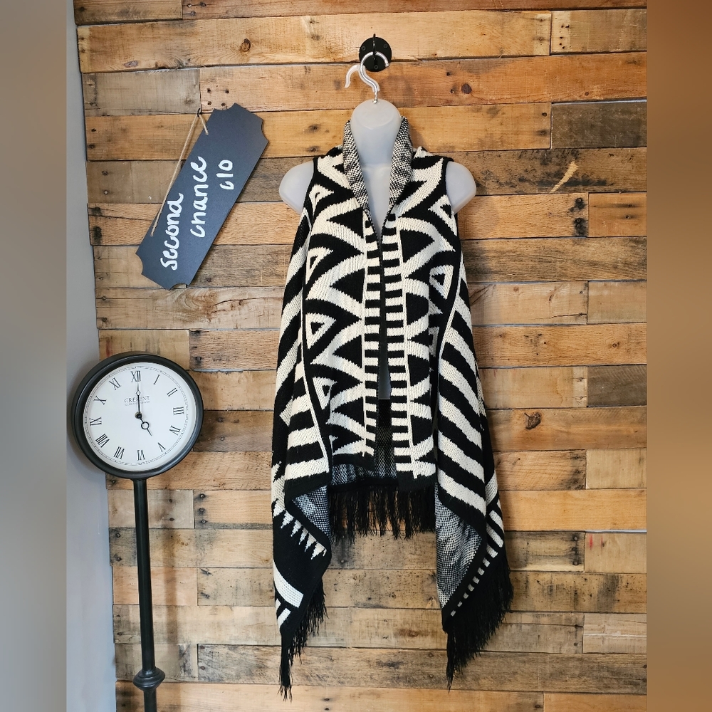 Crece women's waterfall boho fringe sweater cardigan vest size s/m